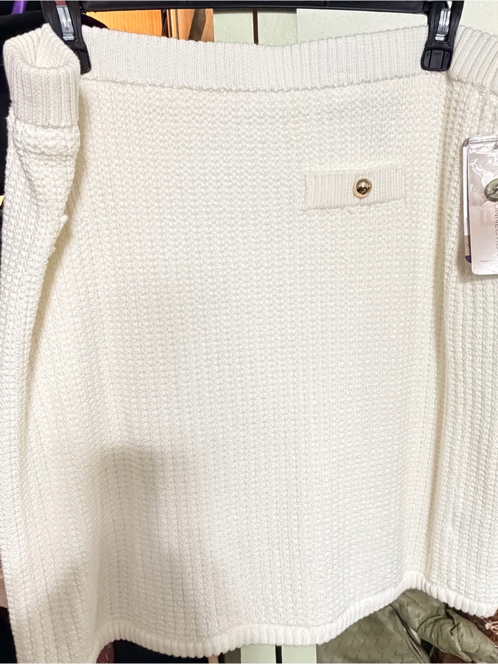 French Connection Cream Knit Mini Skirt with Gold Detail